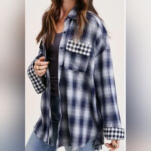 LA MIEL Blue and White Plaid Button Down Shirt